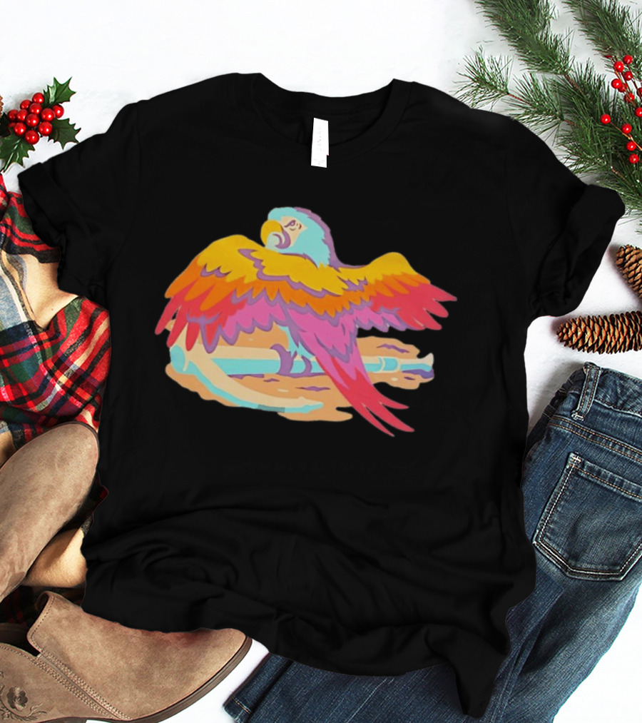 Macaw Parrot Perched On Anchor In Vibrant Tropical Beach Setting T-Shirt