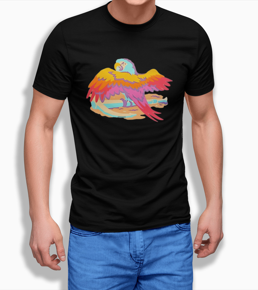 Macaw Parrot Perched On Anchor In Vibrant Tropical Beach Setting T-Shirt