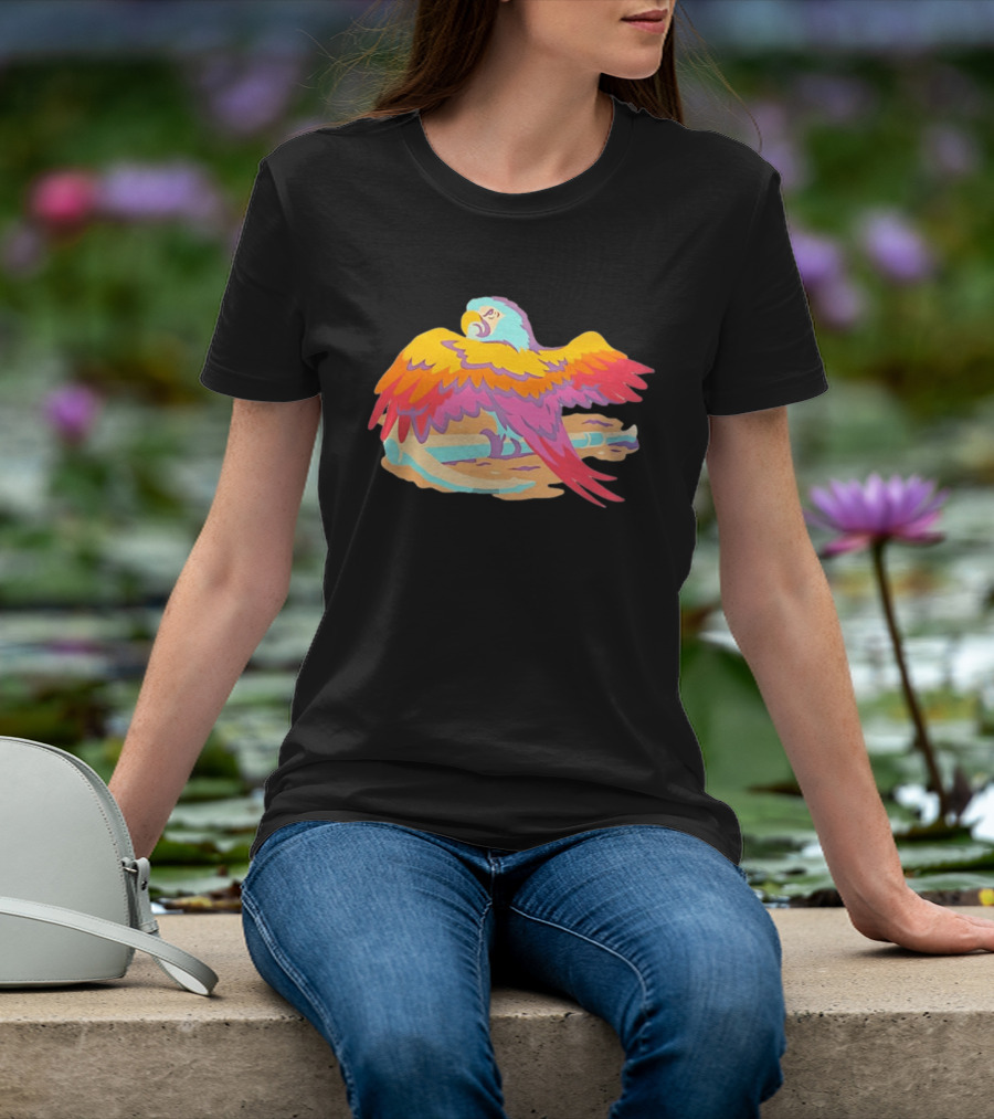 Macaw Parrot Perched On Anchor In Vibrant Tropical Beach Setting T-Shirt