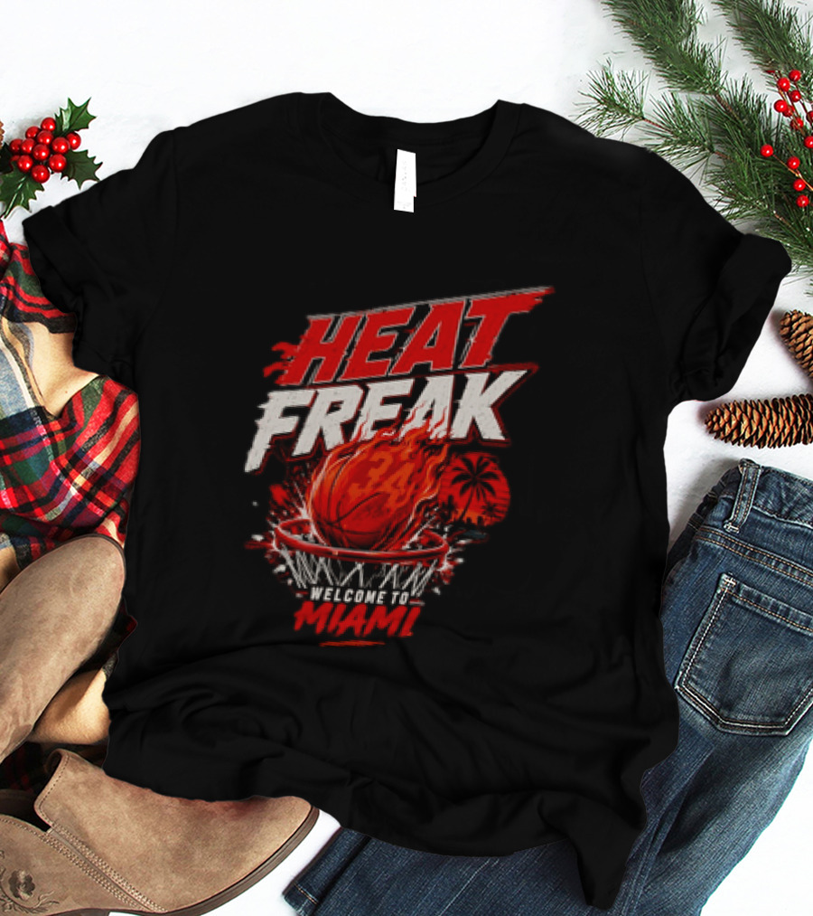 Heat Freak Welcome To Miami Basketball Flame Palm 34 T-Shirt