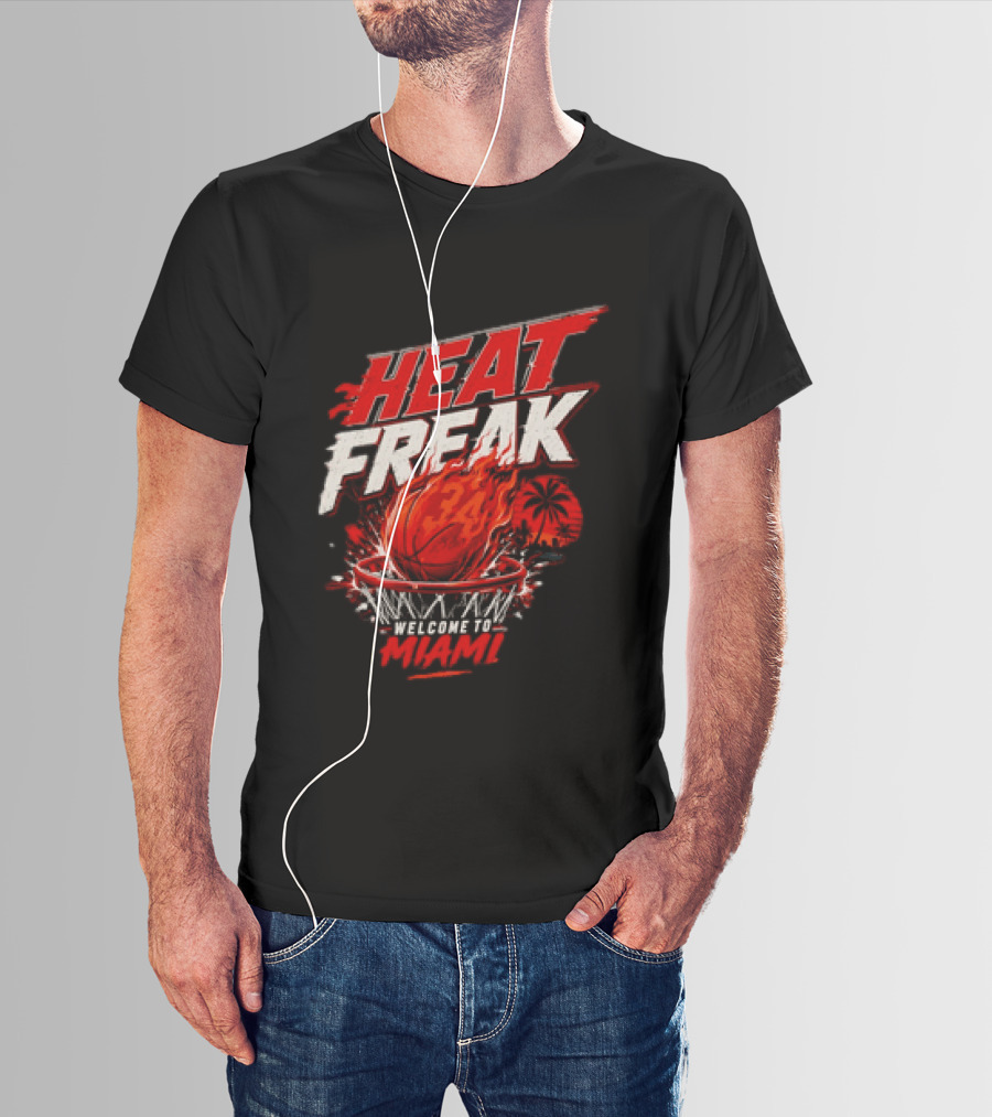 Heat Freak Welcome To Miami Basketball Flame Palm 34 T-Shirt