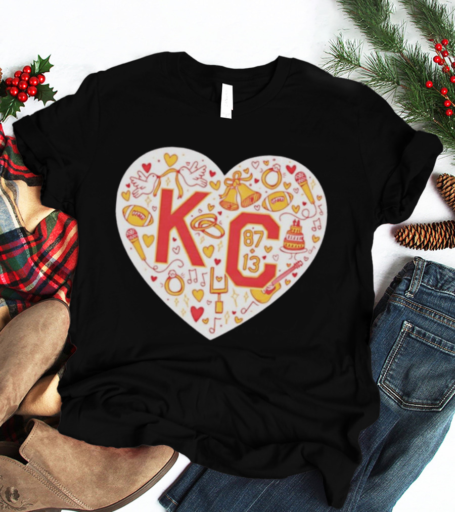 Travis Kelce Taylor KC 87 13 Kansas City Chiefs Football Love Heart T-Shirt