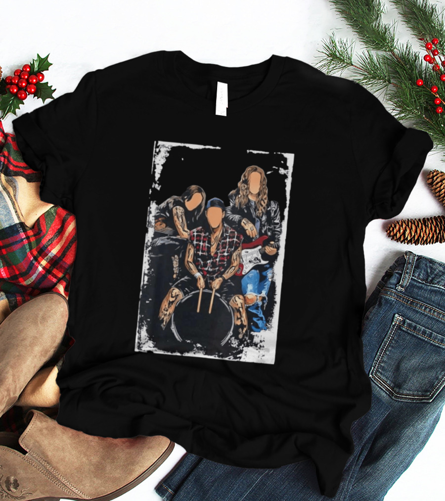 Rock Band Musicians Playing Instruments Grunge Music Drummer Guitarist T-Shirt
