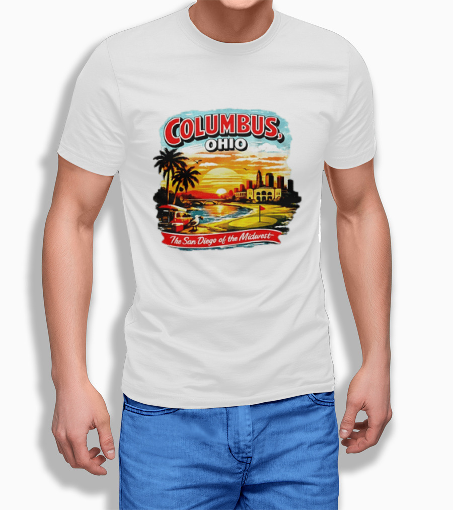 Columbus Ohio The San Diego Of The Midwest Sunset Skyline And Palm Trees T-Shirt