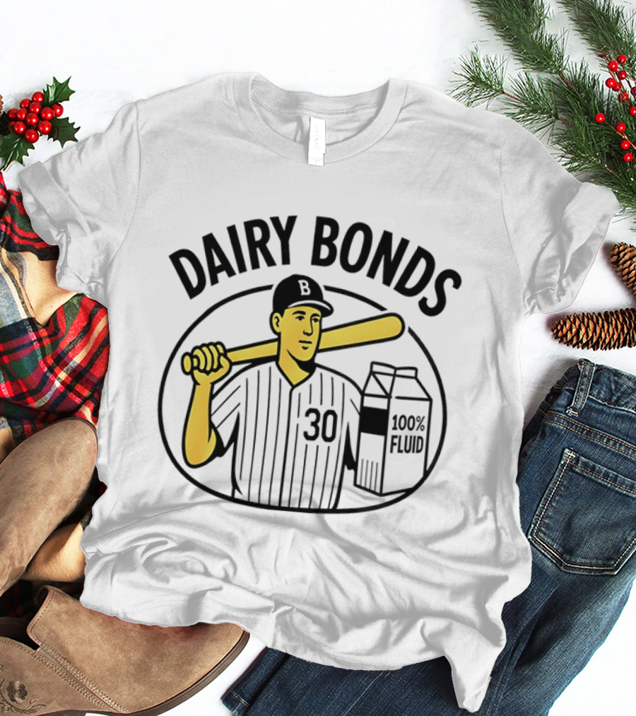 Dairy Bonds 100% Fluid Baseball Player With Bat And Milk Carton T-Shirt