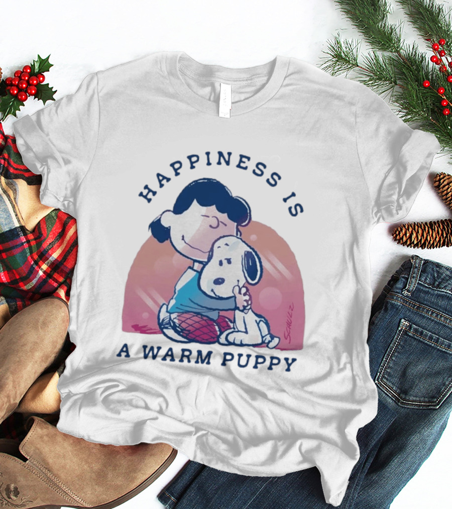 Happiness Is A Warm Puppy Snoopy And Lucy Van Pelt Hugging Moments T-Shirt