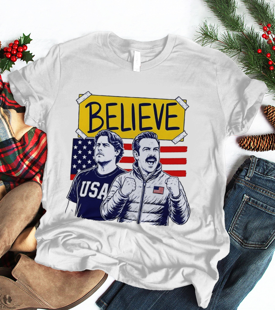 Ted Lasso Coach Beard Believe USA American Flag Scene T-Shirt