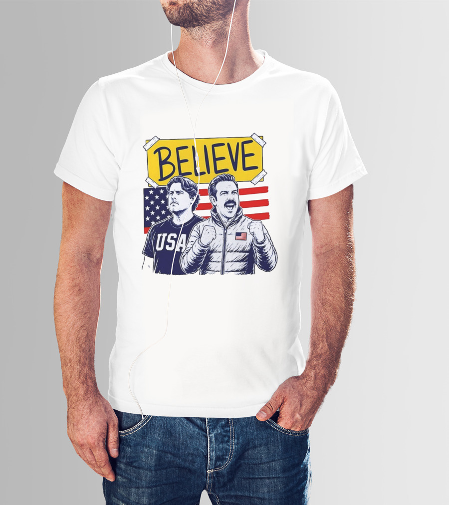 Ted Lasso Coach Beard Believe USA American Flag Scene T-Shirt