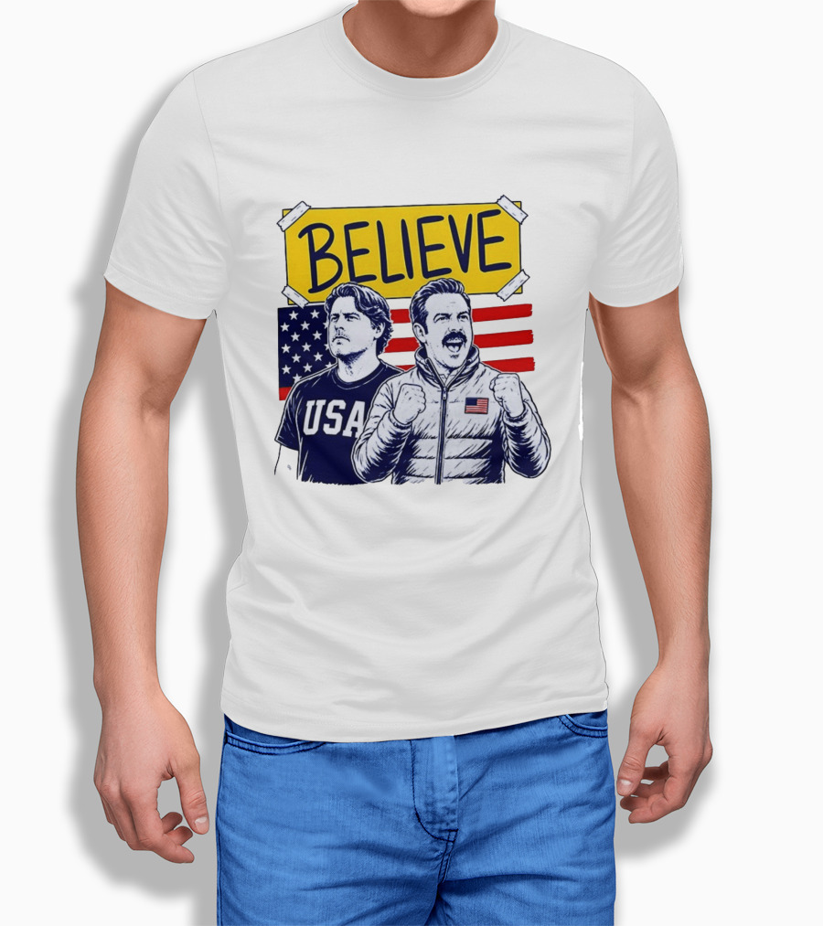 Ted Lasso Coach Beard Believe USA American Flag Scene T-Shirt
