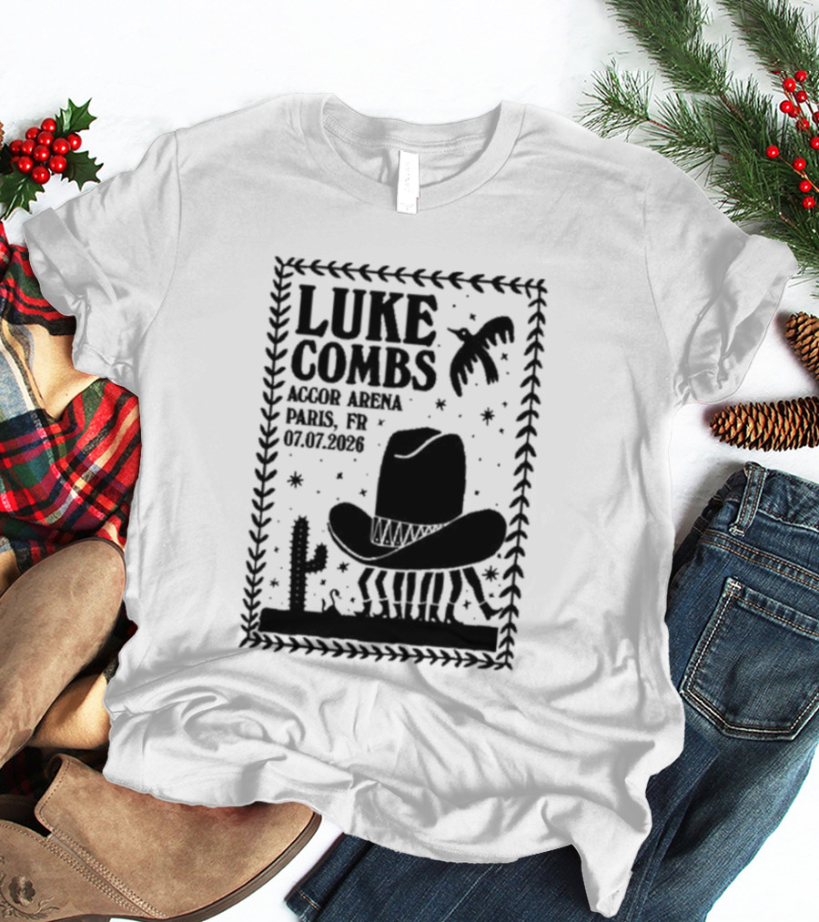 Luke Combs Paris Accor Arena July 07 2026 Western Theme Cowboy Hat Desert Cactus T-Shirt