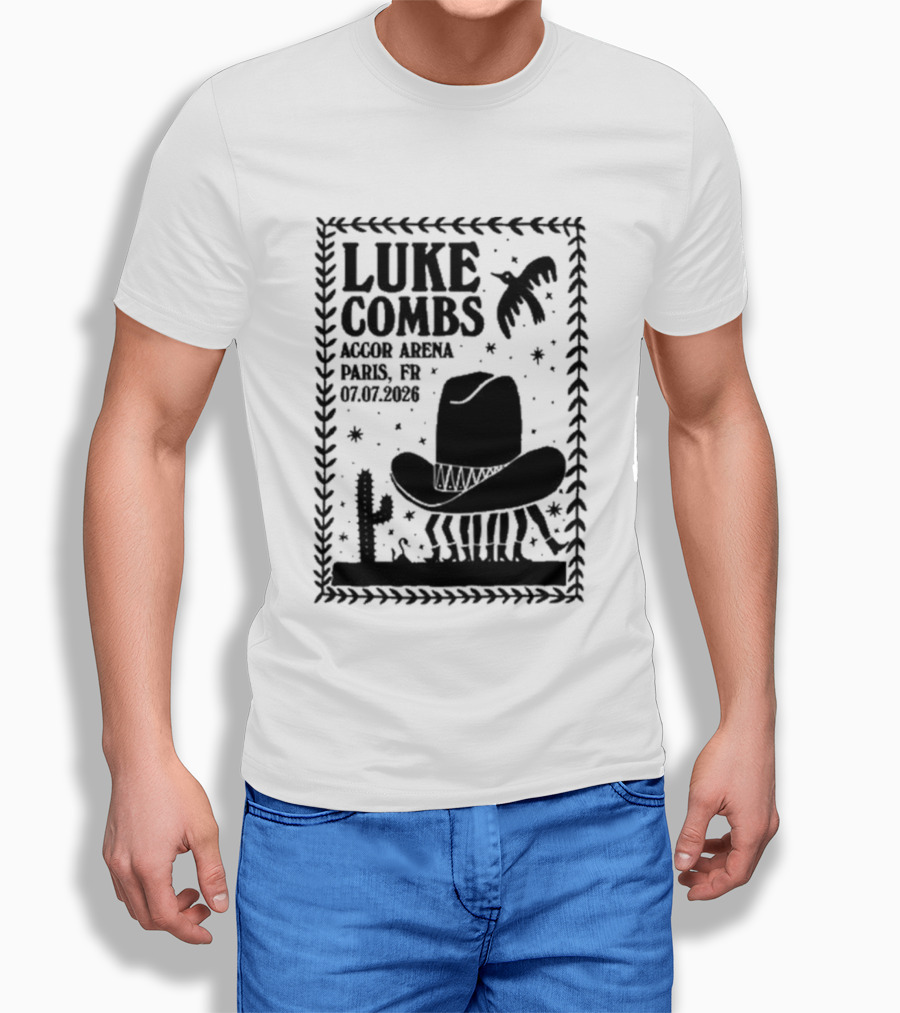 Luke Combs Paris Accor Arena July 07 2026 Western Theme Cowboy Hat Desert Cactus T-Shirt