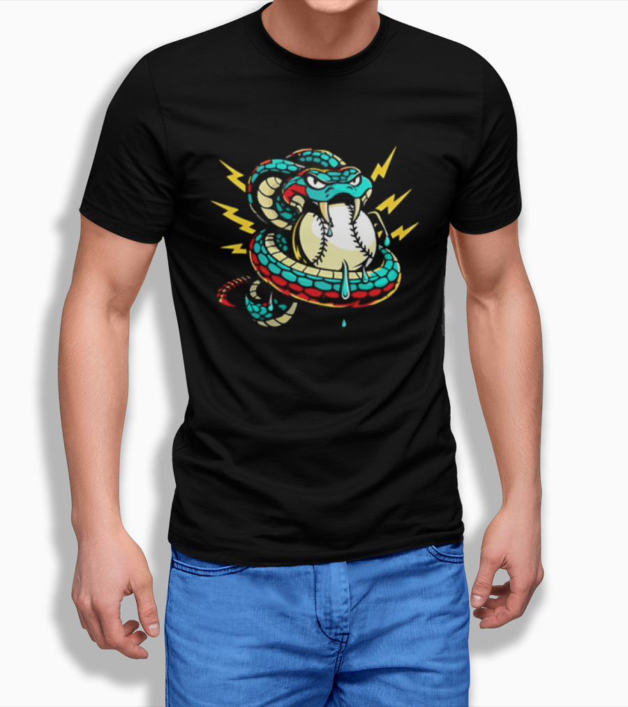 Snake Wrapped Around Baseball Surrounded By Lightning Strikes T-Shirt