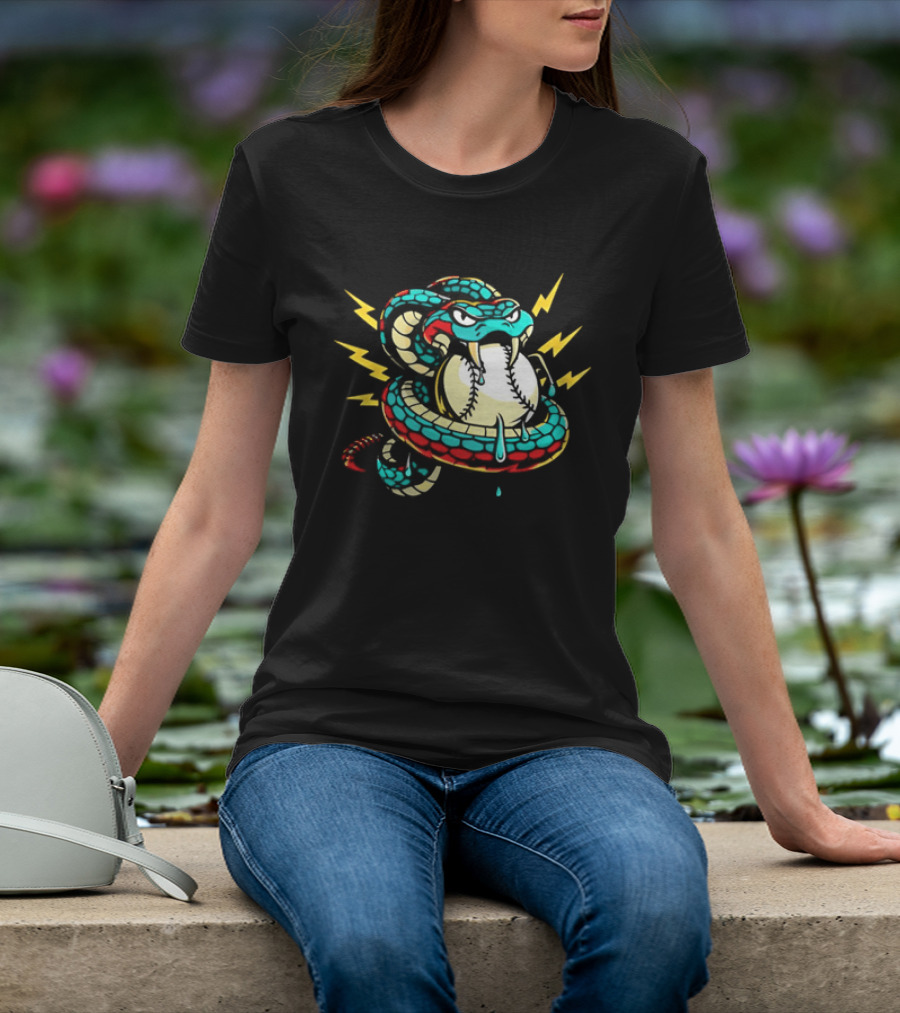 Snake Wrapped Around Baseball Surrounded By Lightning Strikes T-Shirt