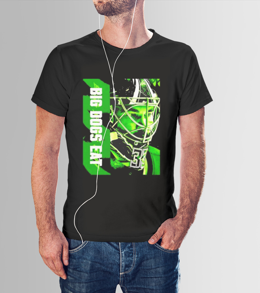 Big Dogs Eat Hockey Goalie 33 Green Masked Player T-Shirt