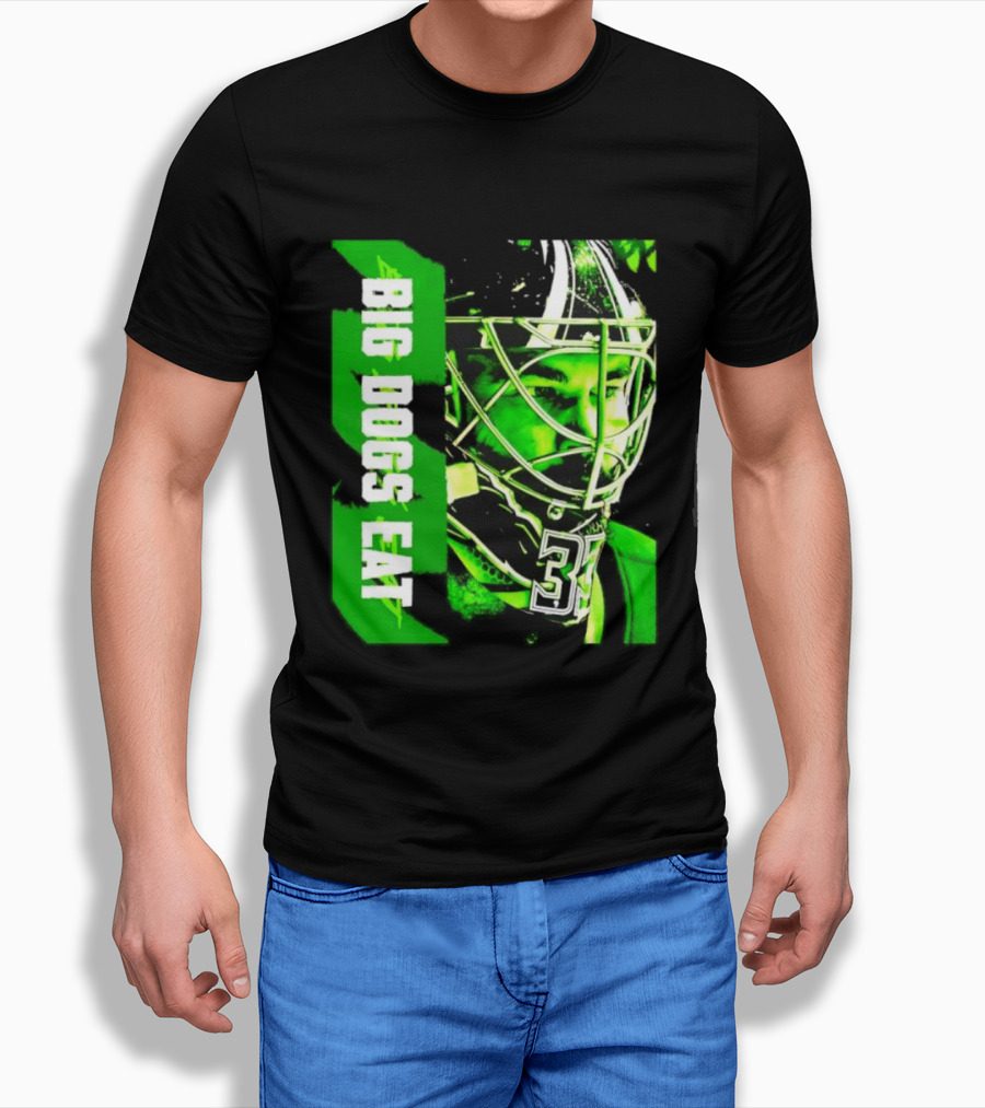 Big Dogs Eat Hockey Goalie 33 Green Masked Player T-Shirt