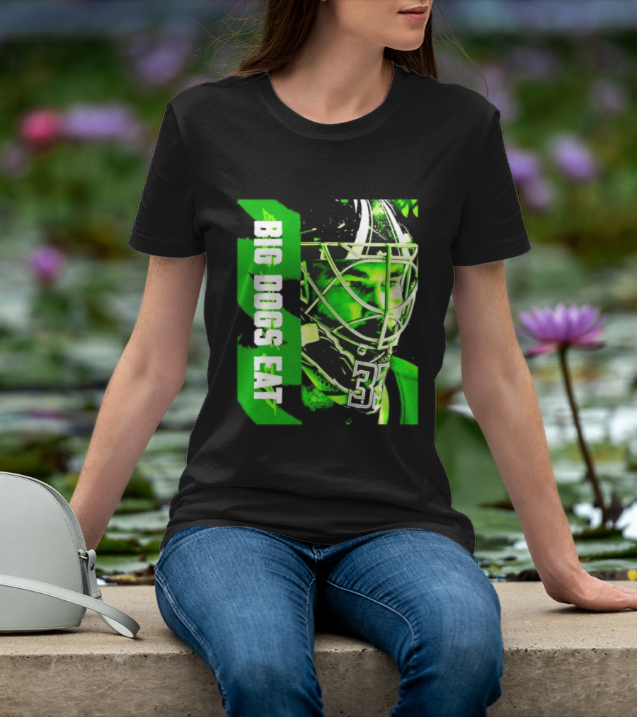 Big Dogs Eat Hockey Goalie 33 Green Masked Player T-Shirt