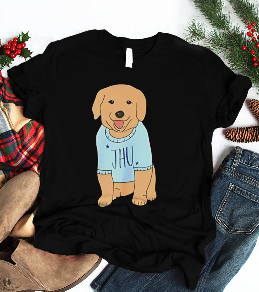 JHU Puppy In Light Blue Sweater T-Shirt
