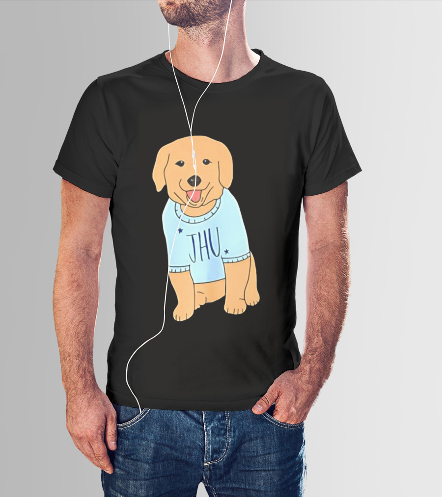 JHU Puppy In Light Blue Sweater T-Shirt