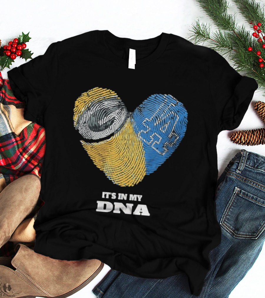 Green Bay Packers Los Angeles Dodgers It's In My DNA Fingerprint Heart T-Shirt