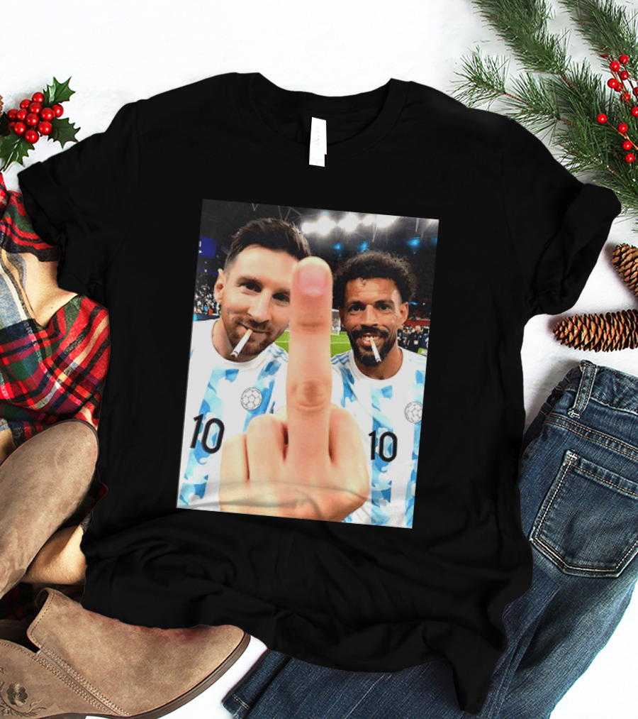 Messi Argentina Vozinha Cape Verde Middle Finger Gesture Football Smokers T-Shirt