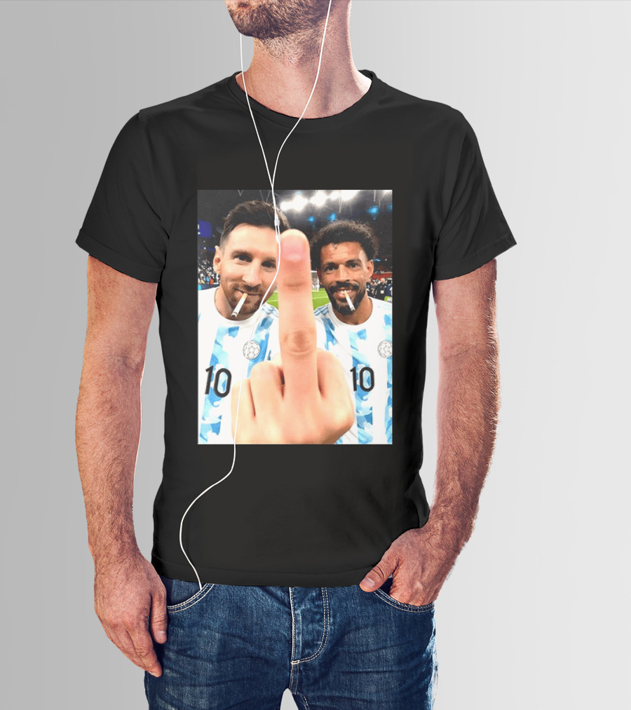 Messi Argentina Vozinha Cape Verde Middle Finger Gesture Football Smokers T-Shirt