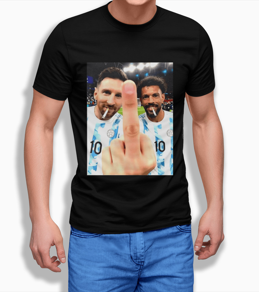 Messi Argentina Vozinha Cape Verde Middle Finger Gesture Football Smokers T-Shirt