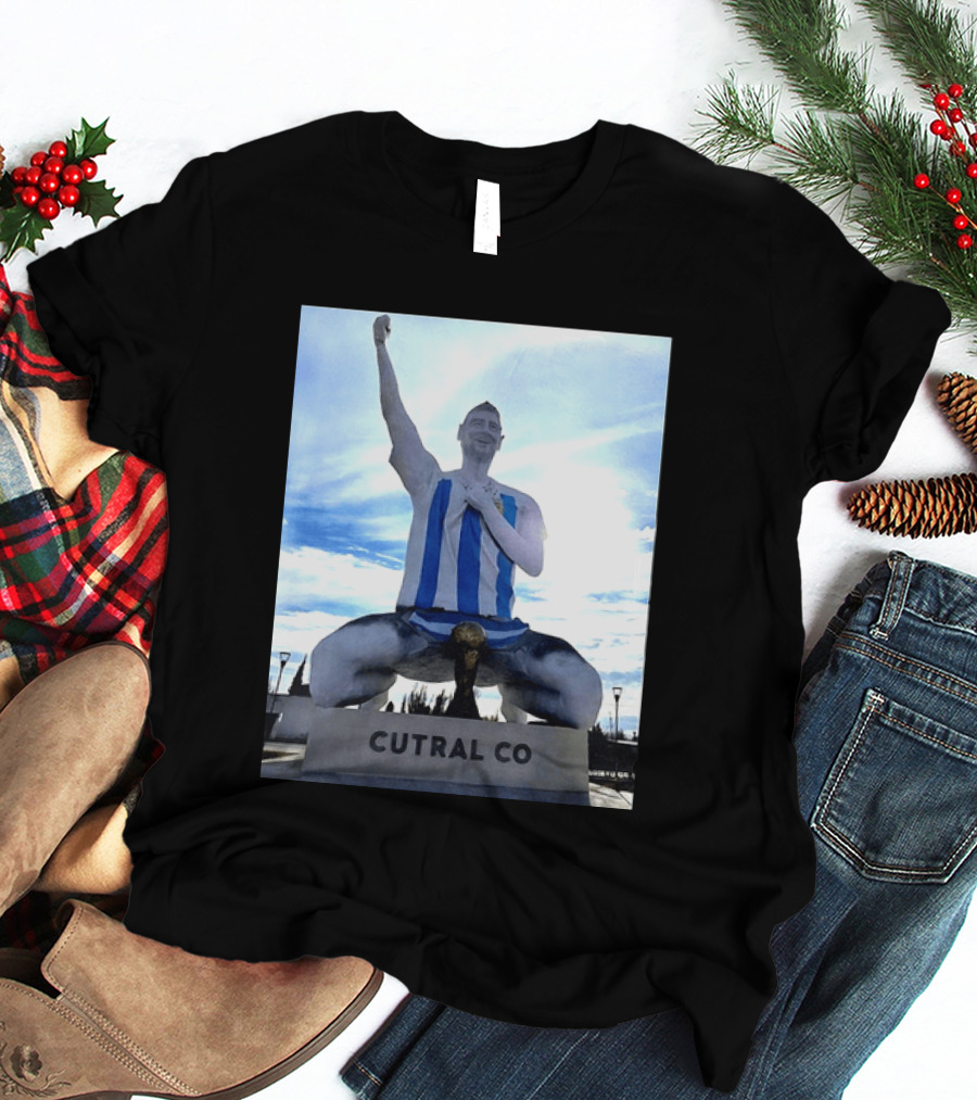 Messi Argentina Sculpture Cutral Co Legendary Statue Victory Celebration T-Shirt