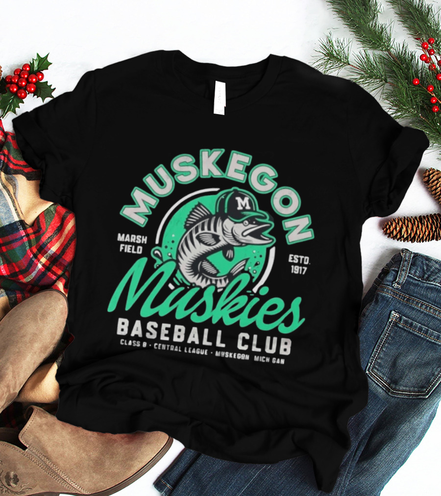 Muskegon Muskies Baseball Club Marsh Field Est 1917 Central League Mich T-Shirt