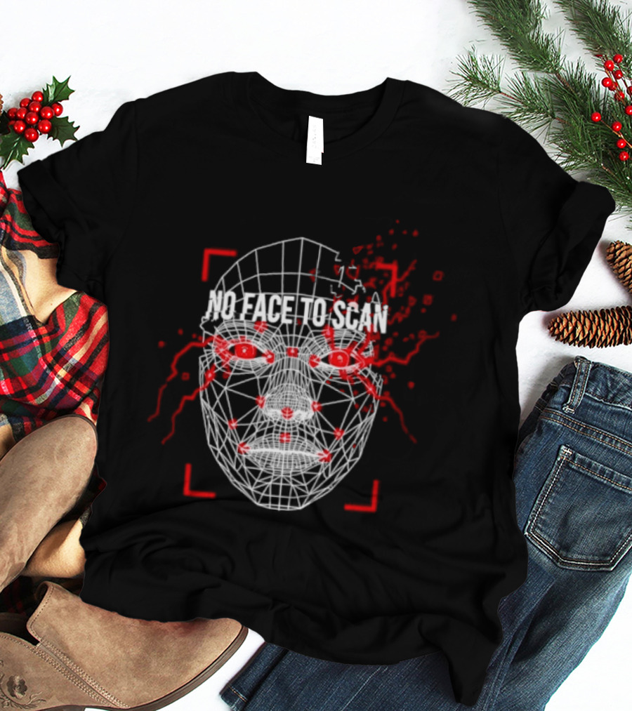 No Face To Scan Anti Surveillance 2026 Grid With Red Marks And Dots T-Shirt