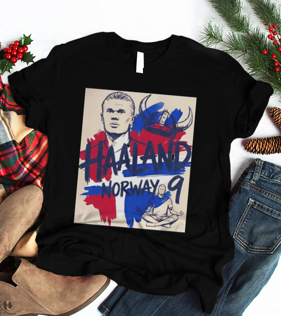Norway Haaland Number 9 Viking Helmet Football T-Shirt