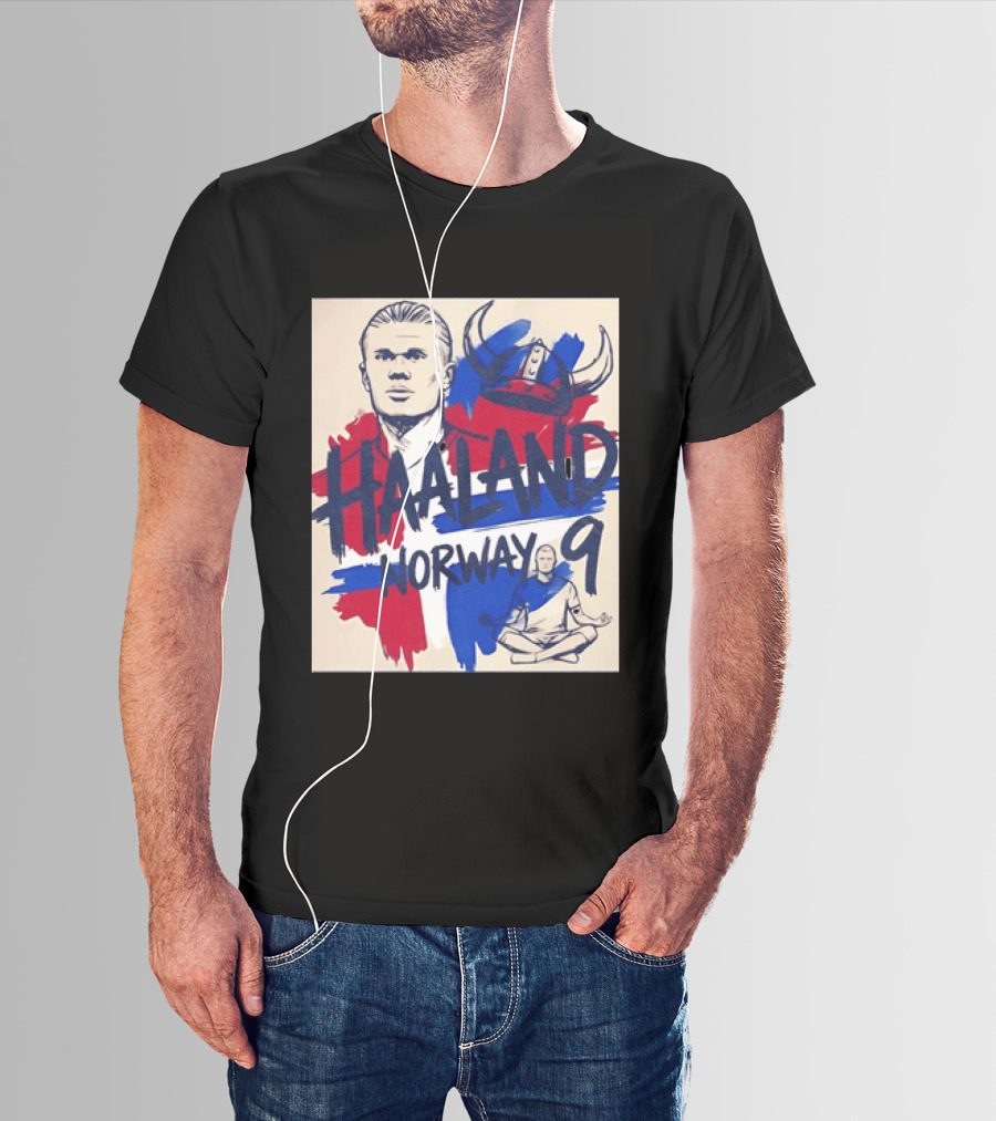 Norway Haaland Number 9 Viking Helmet Football T-Shirt