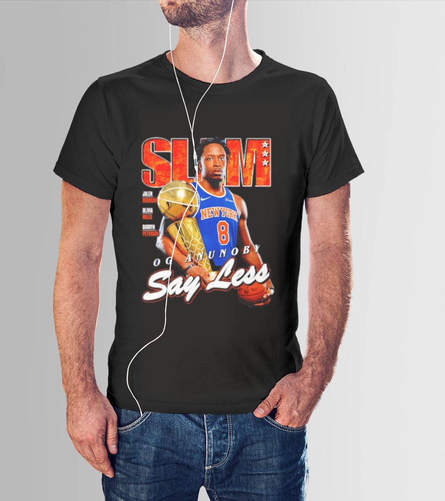 OG Anunoby New York Knicks SLAM Cover Larry O'Brien Trophy Say Less Jalen Brunson 2026 T-Shirt