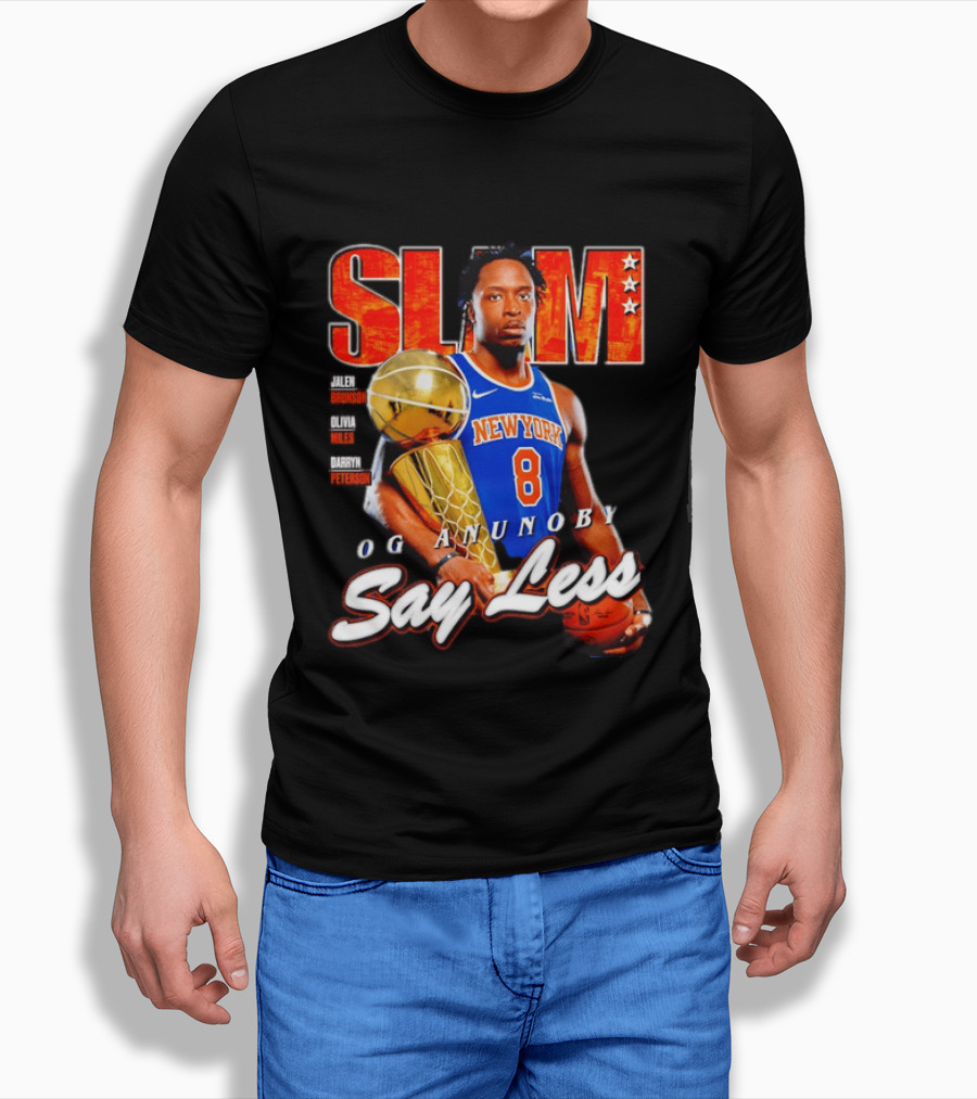 OG Anunoby New York Knicks SLAM Cover Larry O'Brien Trophy Say Less Jalen Brunson 2026 T-Shirt