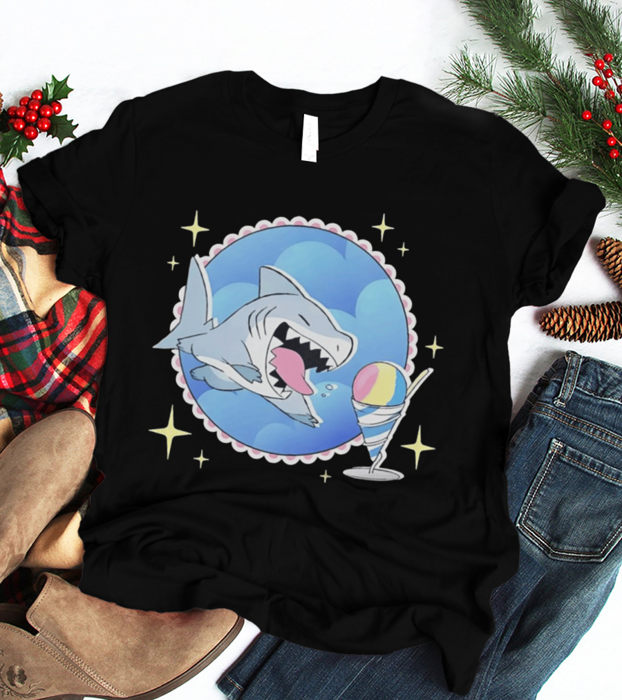 Shark Chasing Colorful Shaved Ice In Sky Circle With Stars T-Shirt
