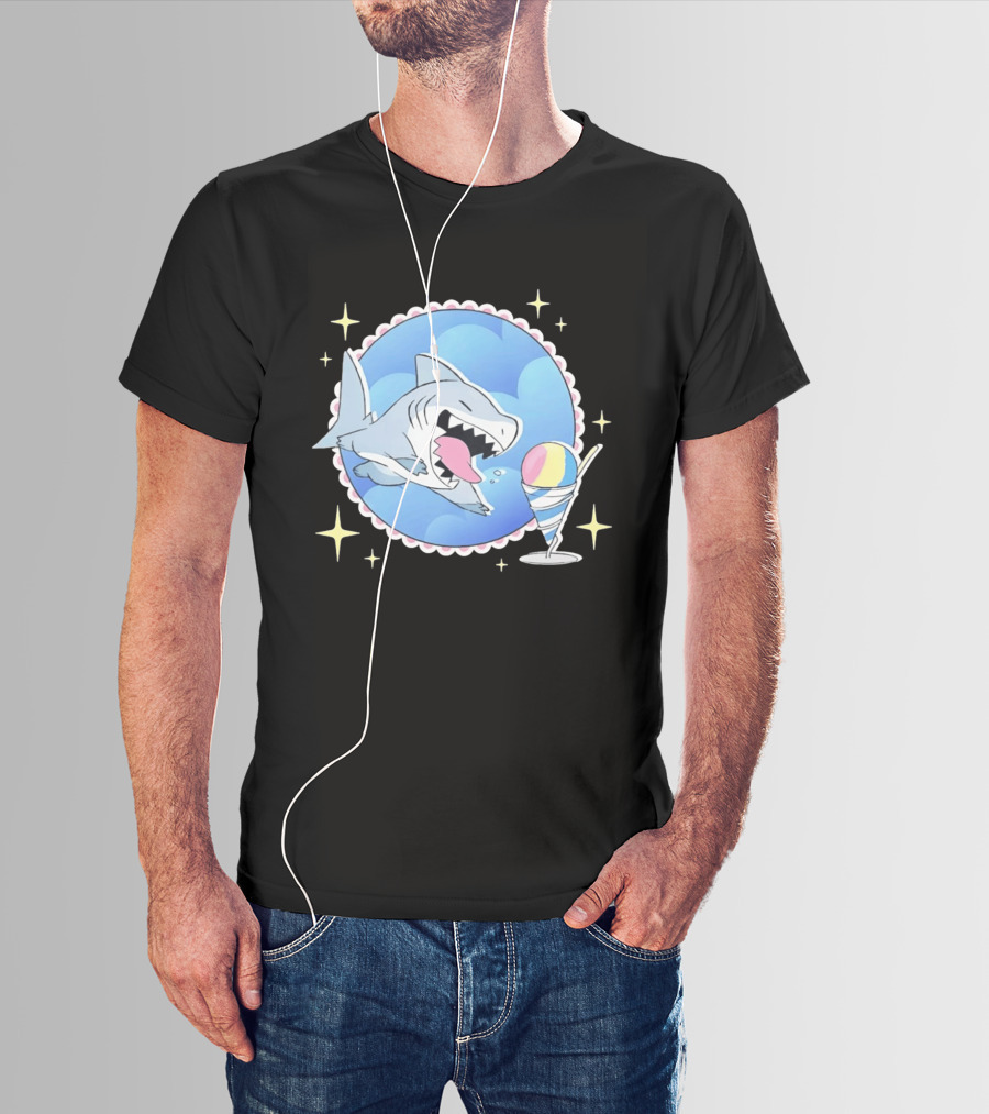 Shark Chasing Colorful Shaved Ice In Sky Circle With Stars T-Shirt