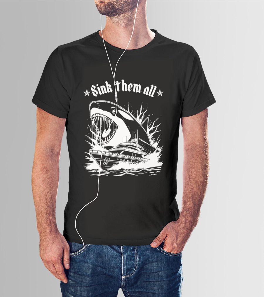 Sink Them All Orca Yacht Attack Scene T-Shirt