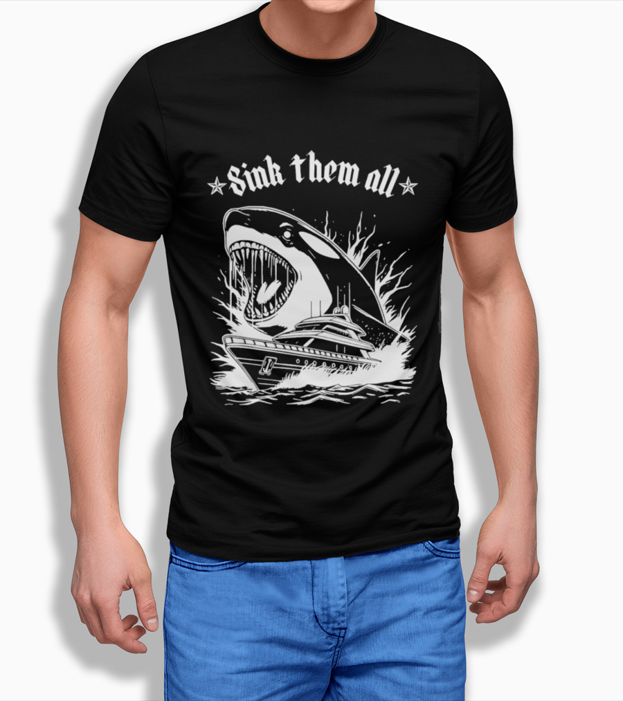 Sink Them All Orca Yacht Attack Scene T-Shirt