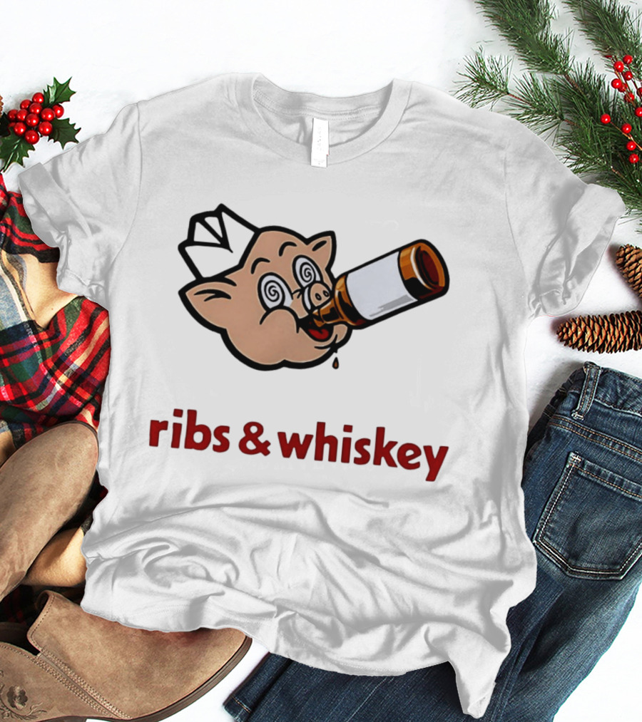 Ribs And Whiskey Pig Drinking Bottle Fun T-Shirt