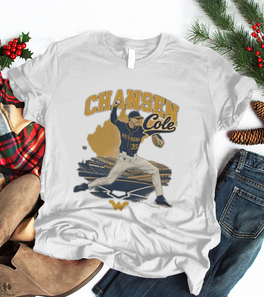 Chansen Cole West Virginia Mountaineers Baseball Player 35 Pitching Action T-Shirt