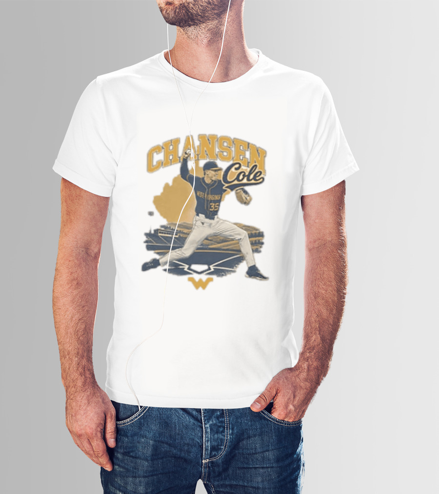 Chansen Cole West Virginia Mountaineers Baseball Player 35 Pitching Action T-Shirt