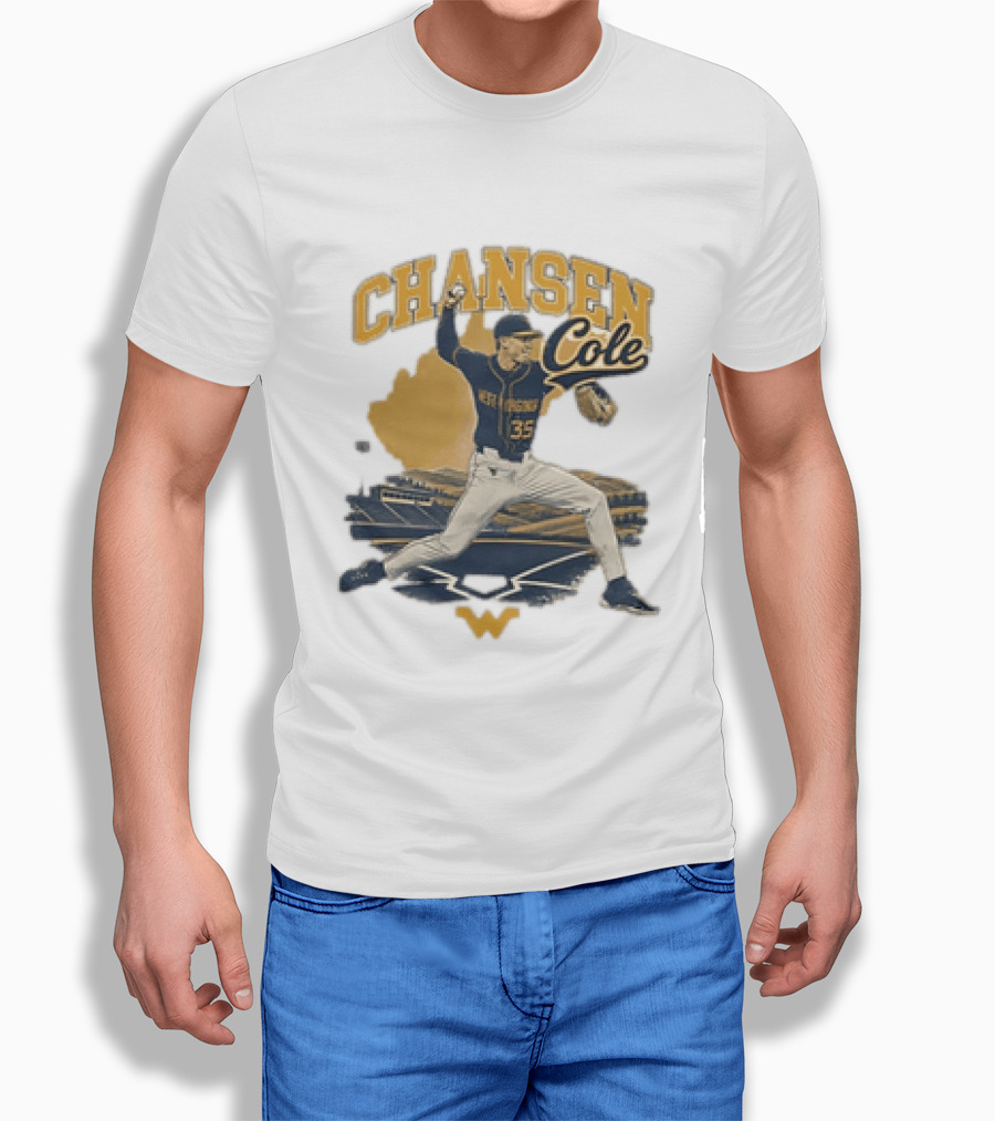 Chansen Cole West Virginia Mountaineers Baseball Player 35 Pitching Action T-Shirt