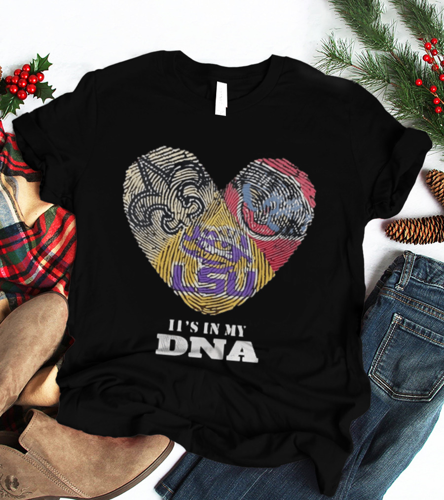 LSU New Orleans Saints It's In My DNA Fingerprint Heart T-Shirt