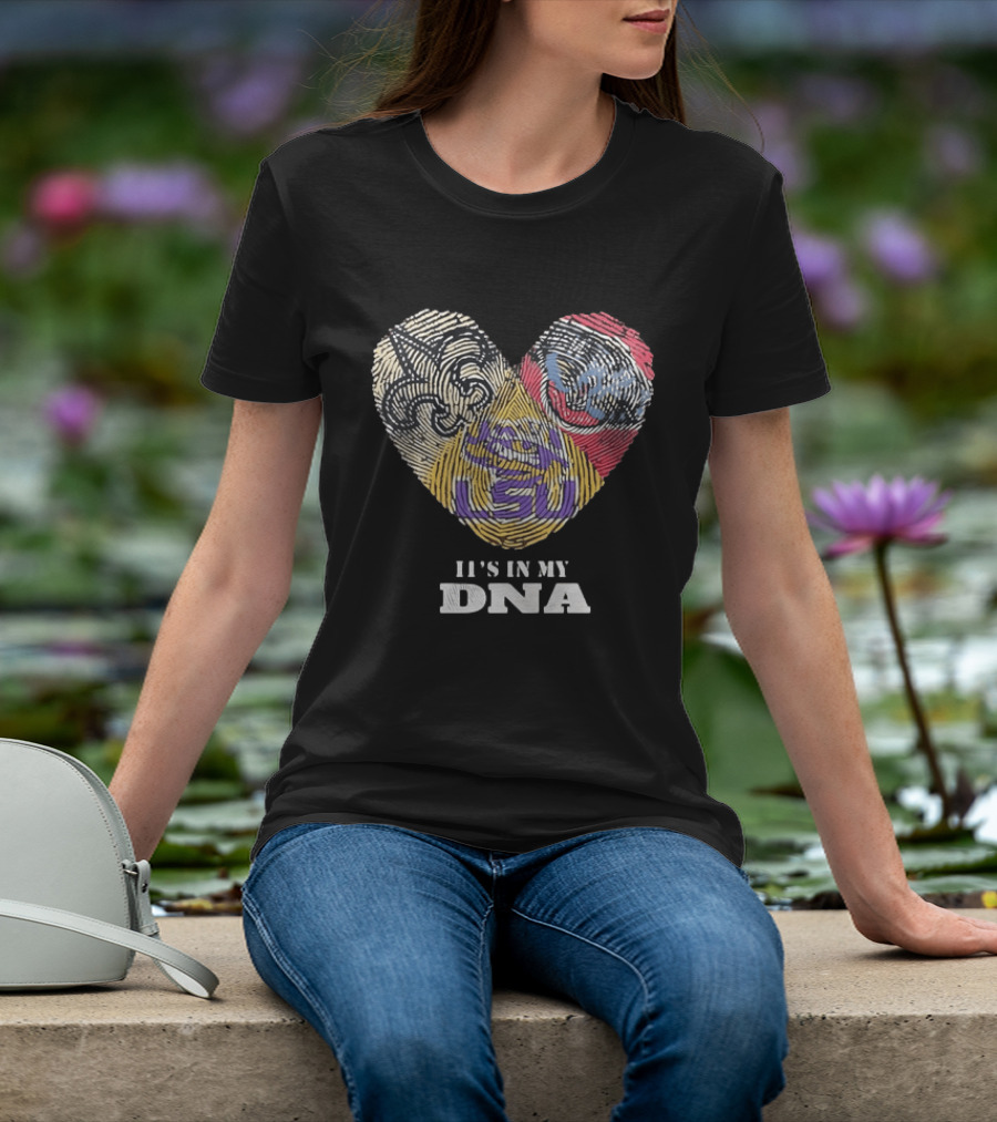 LSU New Orleans Saints It's In My DNA Fingerprint Heart T-Shirt