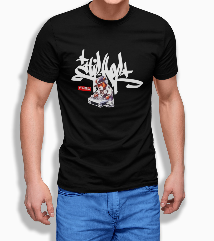 FUBU DJ Bear Still Rollin Hip Hop Scratching Records T-Shirt