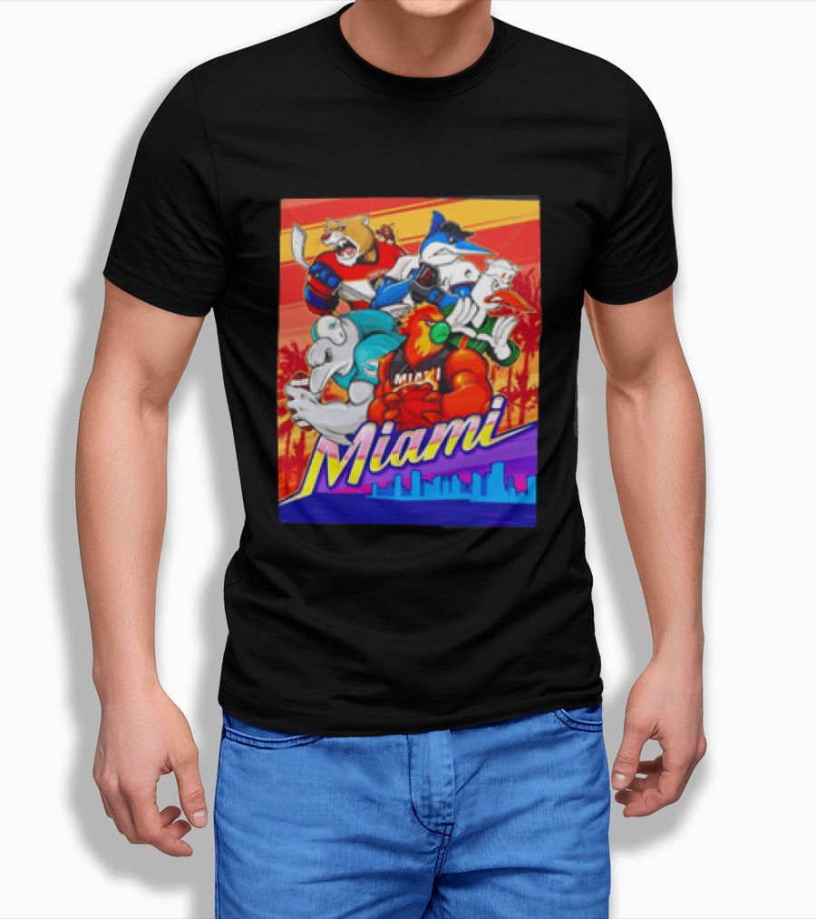 Miami Sports City Team Mascots Collage T-Shirt