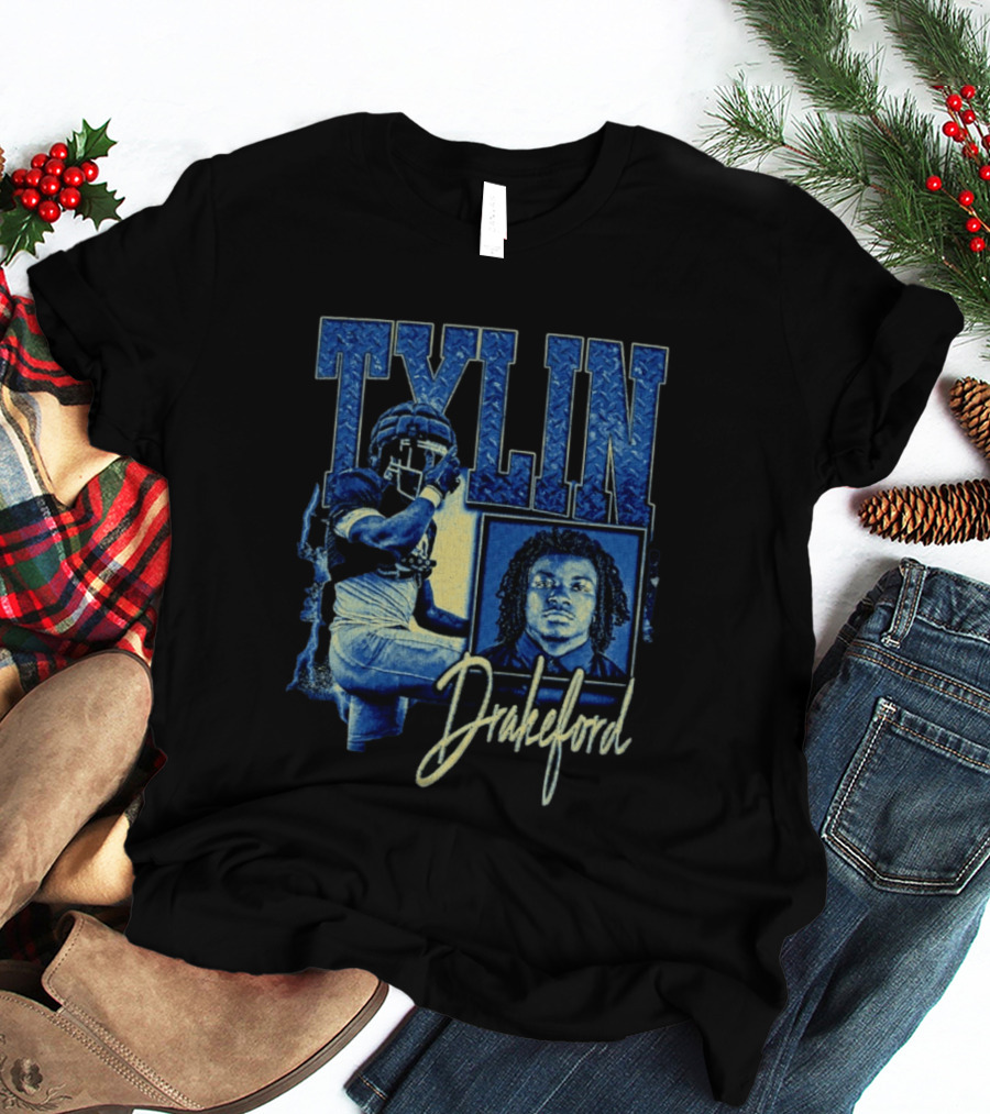 Tylin Drakeford Football Athlete Blue Portrait NFL Style Bootleg T-Shirt