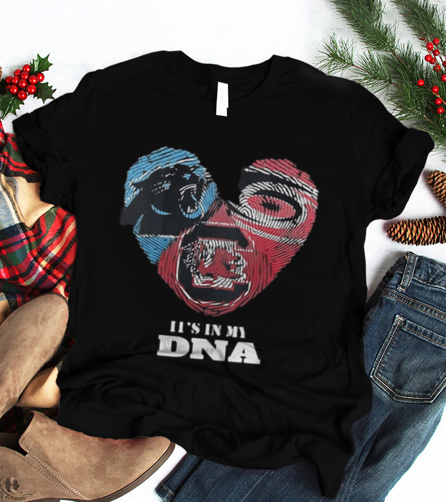It's In My DNA Carolina Panthers Kansas City Chiefs Heart Shaped Fingerprint T-Shirt
