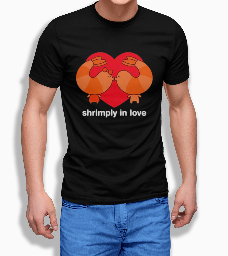 Shrimply In Love Cute Couple Valentine's Pun With Heart And Kissing Shrimps T-Shirt