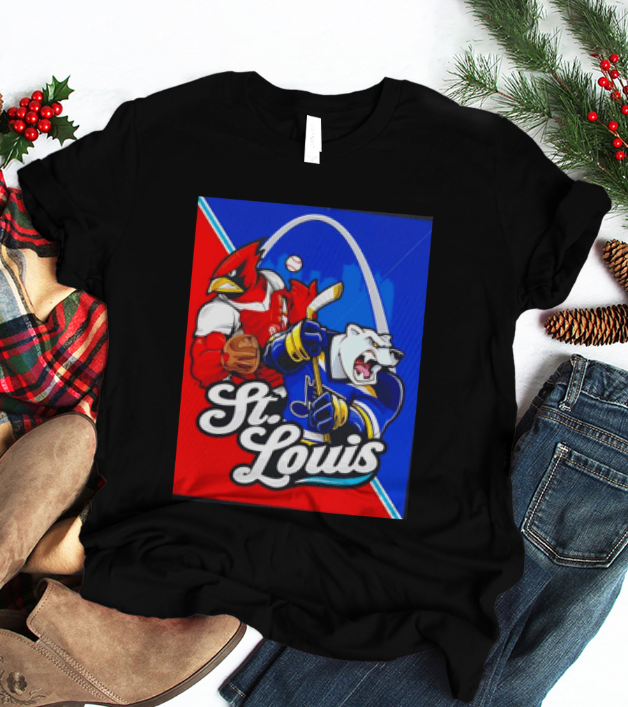 St Louis Cardinals Baseball Blues Hockey Arch Iconic Sports Team Collage T-Shirt