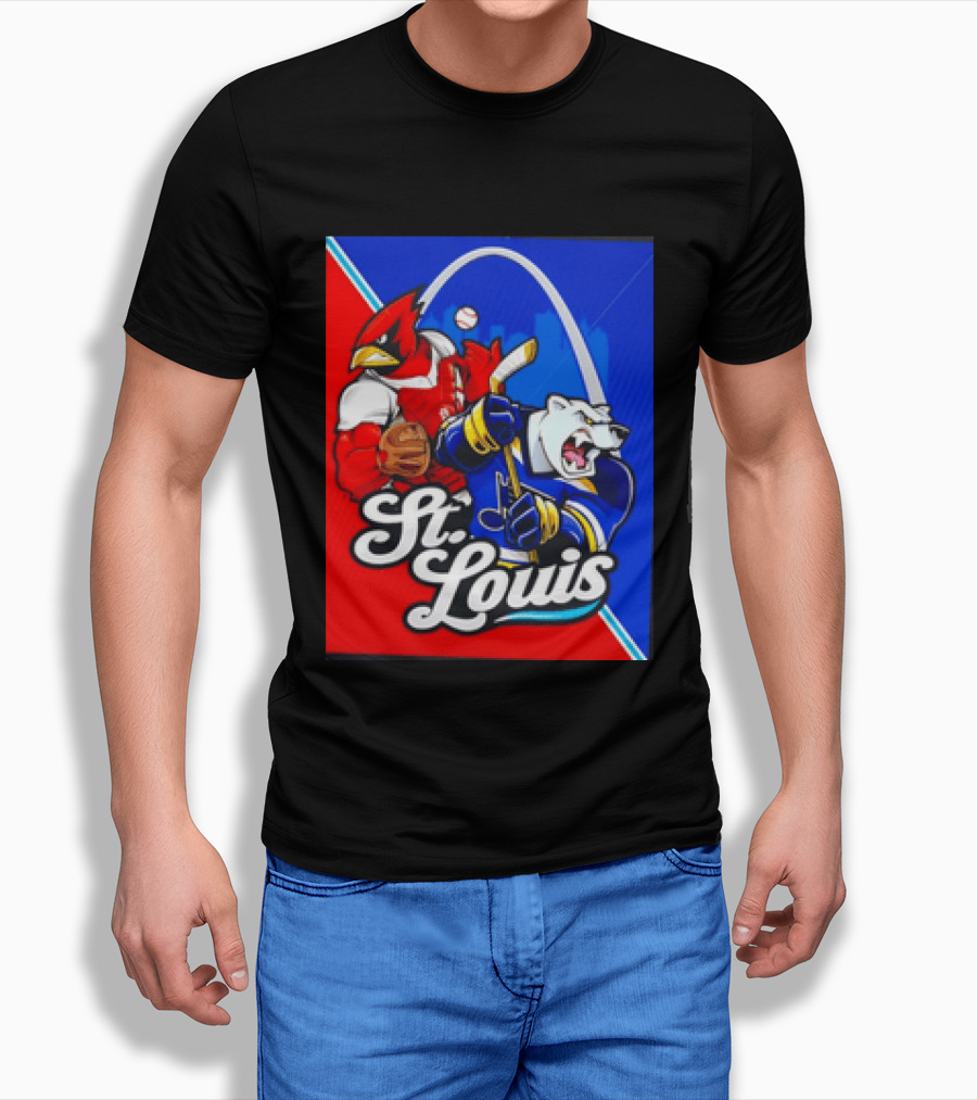 St Louis Cardinals Baseball Blues Hockey Arch Iconic Sports Team Collage T-Shirt